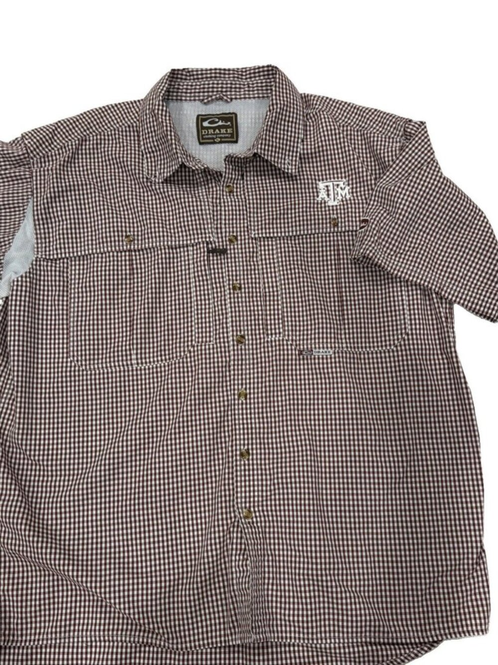 DRAKE Vented Button Down Short Sleeve Maroon Shirt Texas A&M AGGIES Men XL